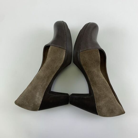 Wonders Leather Pump Slip On Brown Tan Suede Round Toe Block Heel Womens 38 7.5 - Picture 13 of 16
